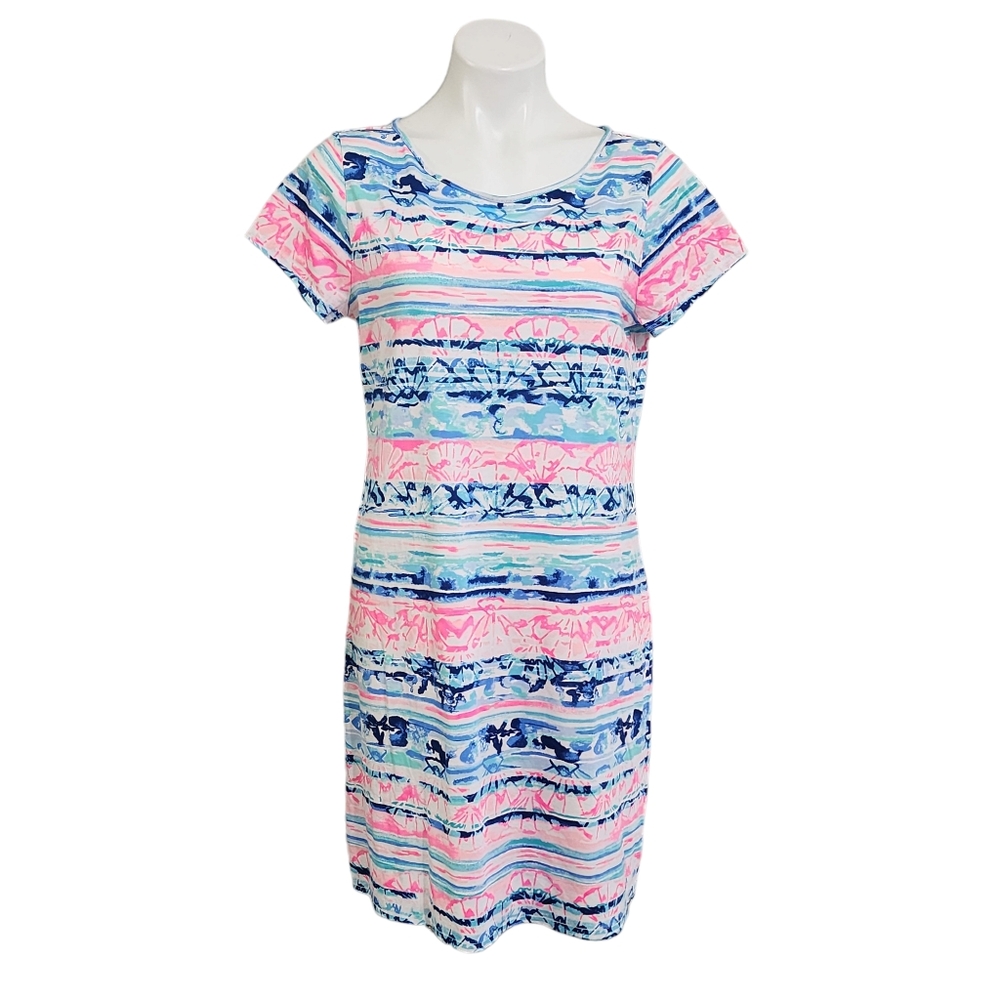 Lilly Pulitzer Pink Blue Green Striped Short Sleeve Dress